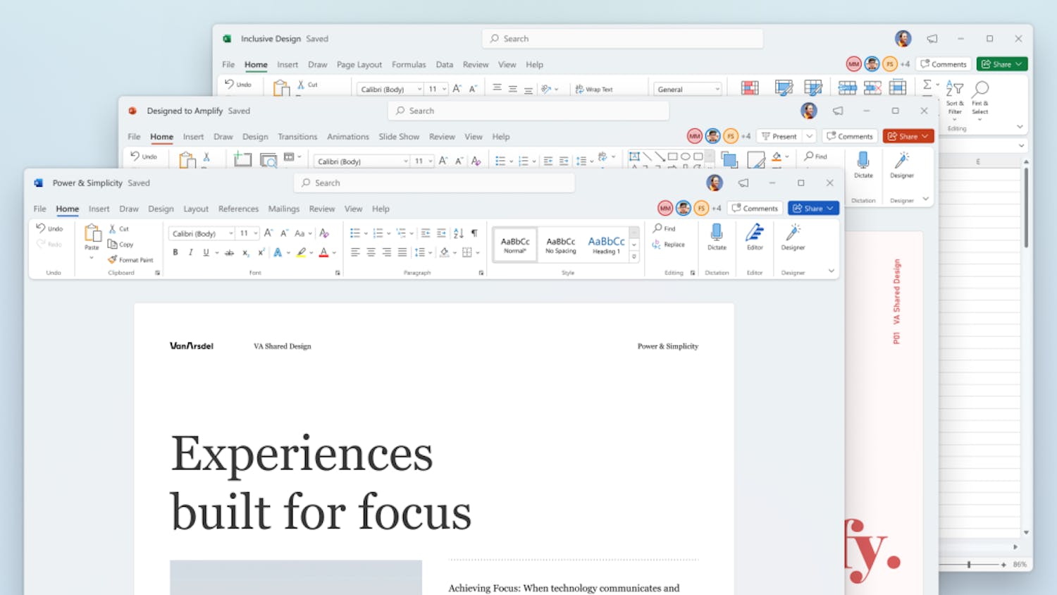 Ny Officepakke: Her ses Word, Powerpoint og Excel med det nye udseende.